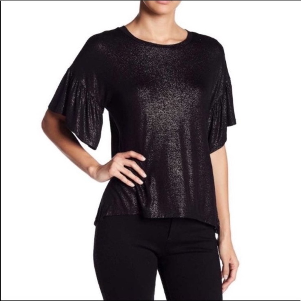 Shimmery Black Trumpet Sleeve Blouse - Picture 1 of 7